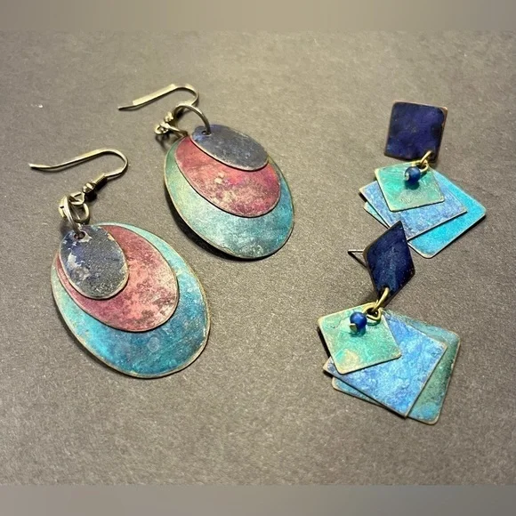 2 Pairs of Earrings- Vintage 90’s, Multicolor Metals - Picture 2 of 4